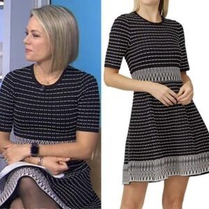 $398 Shoshanna Mesa XS Dress Black White Gold Flared Fitted